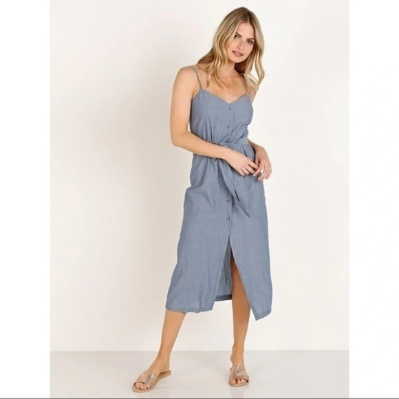 LACAUSA • NWT Bluebell Chambray Midi Dress - Picture 1 of 6